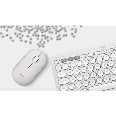 11. Logitech 920-012240 Tastatur und Maus (universell, kabellos, RF + Bluetooth, QWERTY-Tastatur, amerikanisches/internationales Layout, weiß)