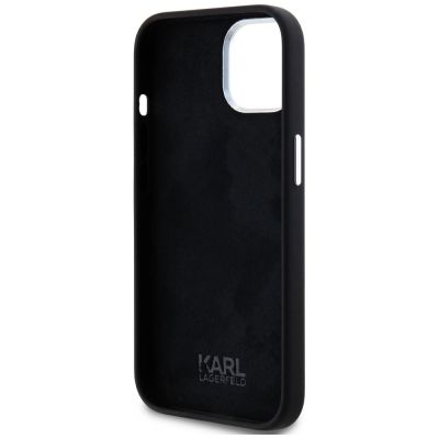 7. Karl Lagerfeld Silikon Metall Script Logo iPhone 15 Hülle - Schwarz