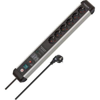 3. Brennenstuhl 1391010600 3 m Steckdosenleiste mit 6 Netzwerksteckdosen für den Innenbereich, Schwarz/Silber