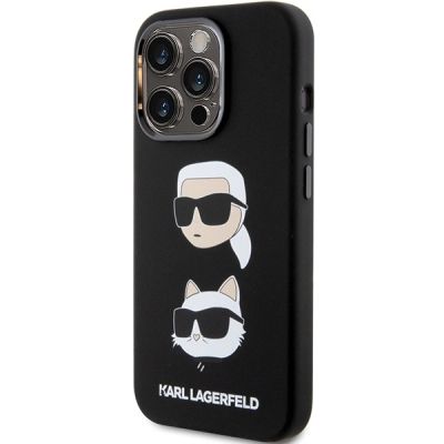 2. Karl Lagerfeld Silikon Karl&Choupette Head Hülle für iPhone 15 Pro Max – Schwarz