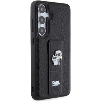 4. Karl Lagerfeld Gripstand Saffiano Karl&Choupette Pins Hülle für Samsung Galaxy S24+ – schwarz