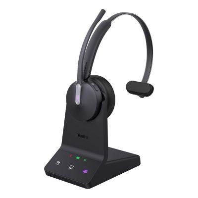 Yealink WH64 Workstation Mono Headset mit Kabel und kabellosem Kopfbügel, Büro-/Callcenter-Anschluss, USB Typ-C, Bluetooth und Ladestation, Schwarz