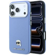 Karl Lagerfeld MagSafe-Schutzhülle mit genarbtem Karl-Kopf-Motiv für iPhone 18 Pro / 17 Pro – Hellblau