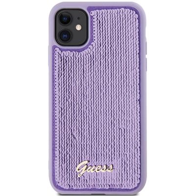 3. Guess Pailletten Script Metallhülle für iPhone 11 / Xr – Lila