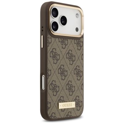 4. Guess 4G Logo Plate MagSafe Hülle für iPhone 17 Pro Max – Braun