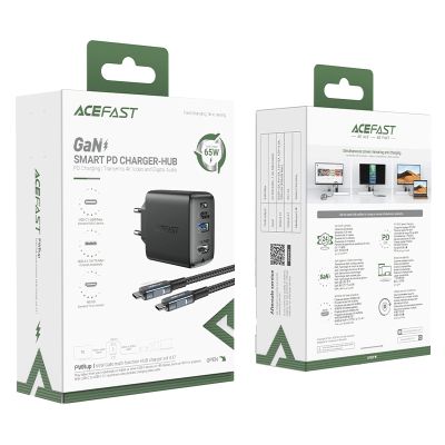 5. Acefast 2in1 Ladegerät GaN 65W USB Type C / USB, Adapter HDMI Adapter 4K 60Hz (Set mit Kabel) schwarz (A17 schwarz)