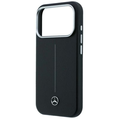 6. Mercedes Leder-Halbwickelhülle mit ikonischer Linie und MagSafe-Funktion für iPhone 18 Pro Max / 17 Pro Max – Schwarz