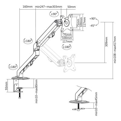 26. MACLEAN VERSTELLBARE MONTITORHALTERUNG MIT GASFEDER MC-906