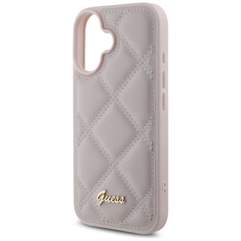6. Guess iPhone 16 Hülle mit gestepptem Metalllogo – Rosa