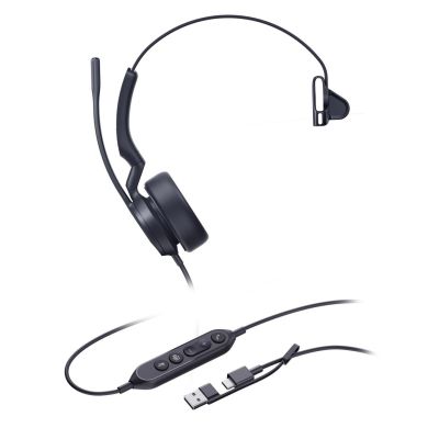 Yealink UH44 Mono Teams USB-C/A Headset mit Kabel und Kopfbügel, geeignet für Büro/Callcenter, USB Typ-C / USB Typ-A, Schwarz