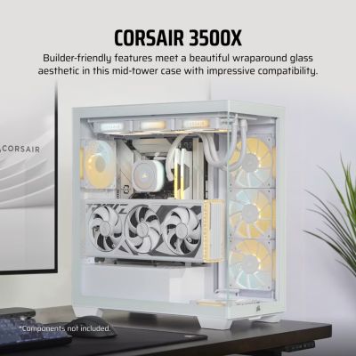 4. Corsair 3500X RSR ARGB Midi-Tower-Gehäuse mit Seitenwand aus gehärtetem Glas, Weiß