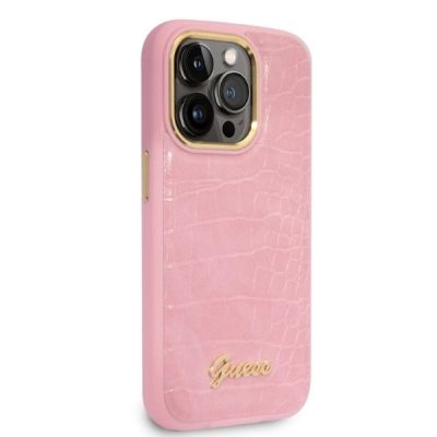 4. Guess Croco Collection Hülle für iPhone 14 Pro – Rosa