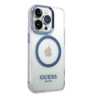 4. Guess Metal Outline MagSafe-Hülle für iPhone 14 Pro – blau