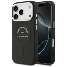 Karl Lagerfeld MagSafe Hülle mit geprägtem offenem Ring und RSG-Logo für iPhone 17 Pro Max / 18 Pro Max – Schwarz