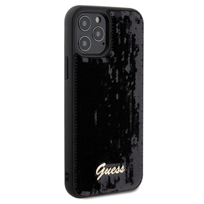 4. Guess Pailletten Script Metallhülle für iPhone 12/12 Pro – Schwarz