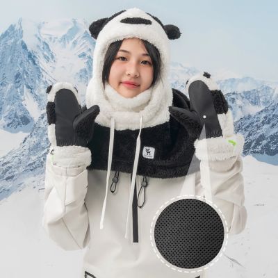 5. Qunature Panda Skihandschuhe für Kinder und Erwachsene, Größe S – Schwarz/Weiß