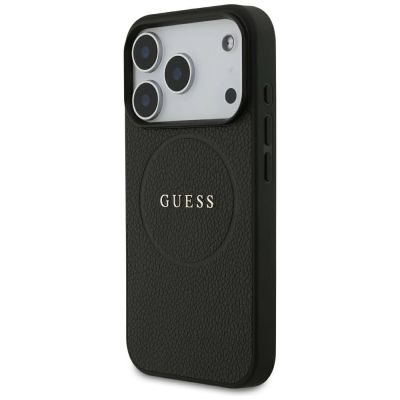 2. Guess MagSafe Hülle mit genarbtem Goldring für iPhone 18 Pro / 17 Pro – Schwarz