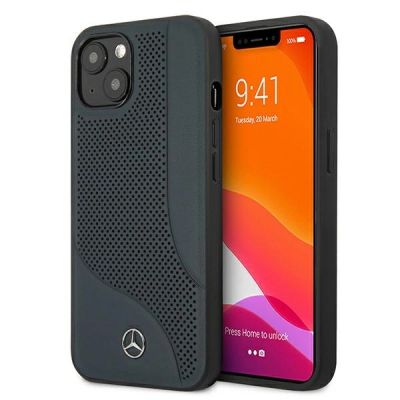 Mercedes Leder-Perforated-Area-Case für iPhone 13 mini – Marineblau