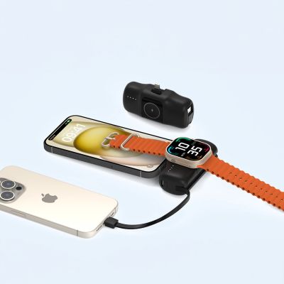 10. Wozinsky WF16-YLS 5000 mAh 15 W Lightning Mini-Powerbank mit integriertem USB-C-Kabel und Apple Watch Ladegerät – Schwarz