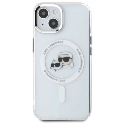 3. Karl Lagerfeld IML Metal Karl&Choupette Head MagSafe iPhone 15 Hülle - Weiß