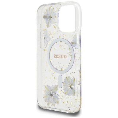 7. Guess Resin Flowers MagSafe Hülle für iPhone 16 Pro - Lila