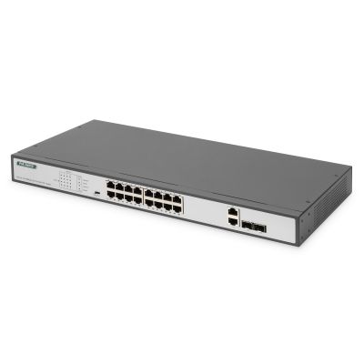 Fast-Ethernet-PoE-Switch mit 16 PoE-Ports + 2 Combo-Ports, 250 W PoE-Budget