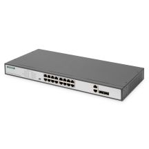 Fast-Ethernet-PoE-Switch mit 16 PoE-Ports + 2 Combo-Ports, 250 W PoE-Budget