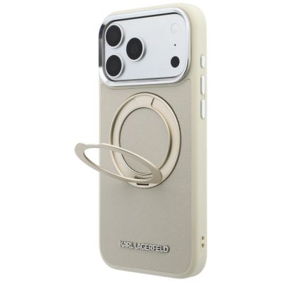2. Karl Lagerfeld Ring Stand 360 Saffiano Classic Logo MagSafe Hülle für iPhone 18 Pro Max / 17 Pro Max - Beige