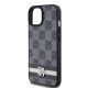 6. DKNY Lederhülle mit kariertem Monomuster und bedruckten Streifen für iPhone 15/14/13 – Schwarz