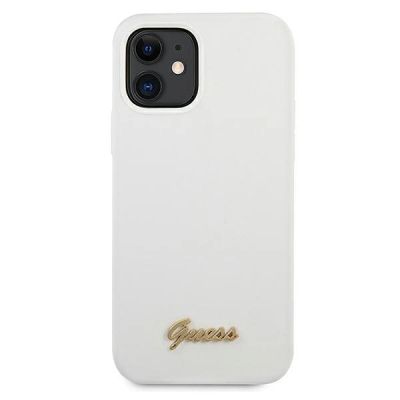 3. Guess, GUHCP12SLSLMGWH iPhone 12 mini 5,4" weiß/weißes Hardcase Metall-Logo-Schriftzug