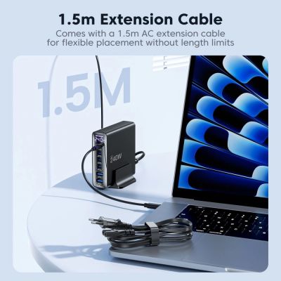 9. Tech-Protect DC240W-GaN Ladestation mit 6 Anschlüssen (4 x USB-C, 2 x USB-A), 240 W, QC3.0 – Schwarz