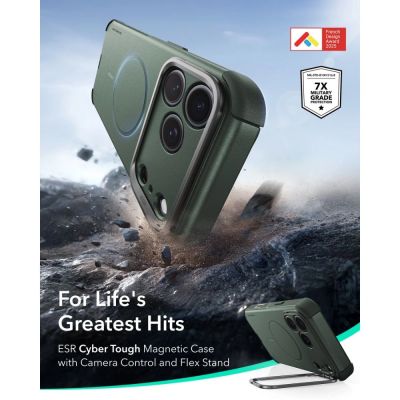2. ESR Cyber ​​Tough Kickstand MagSafe Hülle für iPhone 18 Pro / 17 Pro – Grün