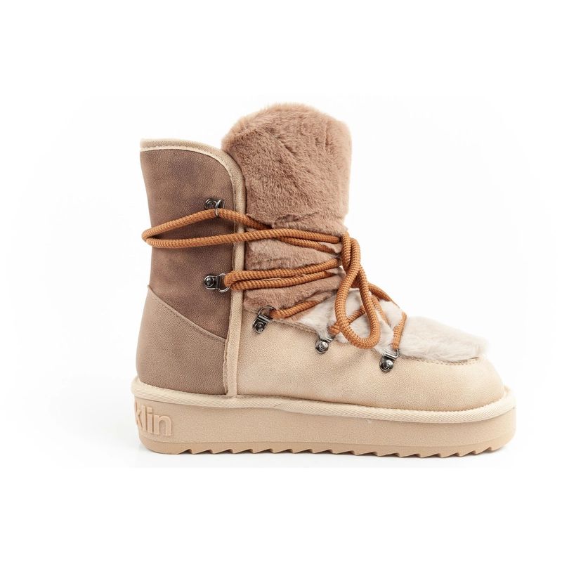 13. D.Franklin Damen Winter Schneestiefel, modisches Fellfutter, braun beige hoch