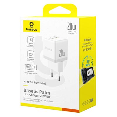 5. Baseus Palm 20W USB-C USB-A Wandladegerät - Weiß