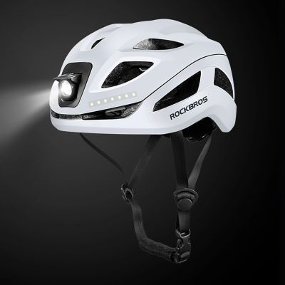 2. Rockbros ZK-077 Fahrradhelm mit integrierter multidirektionaler Beleuchtung, Größe 57–61 cm – Weiß