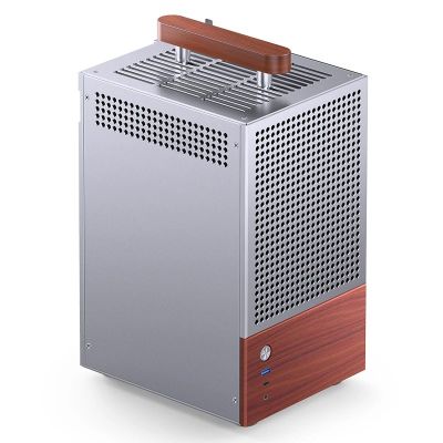 32. Jonsbo T6 Mini-Tower-PC-Gehäuse, Mini-ITX, gehärtetes Glas, Holz – Silber
