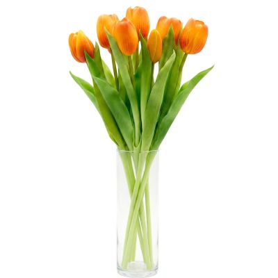 2. Strauß aus 7 orangefarbenen Tulpen, 31 cm, naturgetreue Frühlingsdekoration