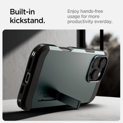10. Spigen Tough Armor MagSafe Hülle mit Ständer für iPhone 16 Pro – Grün