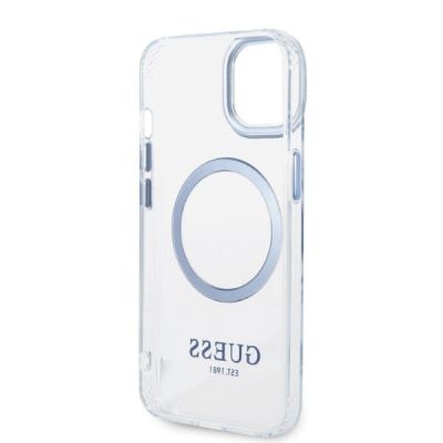 7. Guess Metal Outline MagSafe Hülle für iPhone 14 Plus – blau