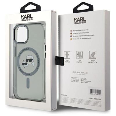 8. Karl Lagerfeld KLHMP15SHLSKCK iPhone 15 6,1" schwarz/schwarzes Hardcase IML Metal Karl&Choupette Head MagSafe