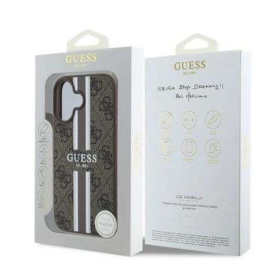 8. Guess 4G Printed Stripes MagSafe-Hülle für iPhone 16 Plus – braun