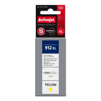 Activejet AH-912YRX Tintenpatrone (ersetzt HP 912XL 3YL83AE; Premium; 990 Seiten; 12 ml, gelb)