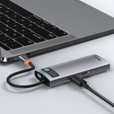 9. HUB Baseus Metal Gleam 6in1 USB-C - USB-C PD 100W 1x HDMI 4K 30Hz 3x USB-A 3.2 1x RJ45 - grau