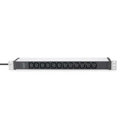 9. 19"-Rack-Steckdosenleiste (PDU), 12 x C13-Steckdosen (16 A/230 V), 2,0 m, 1 x Unischuko-Stecker (16 A), Aluminium