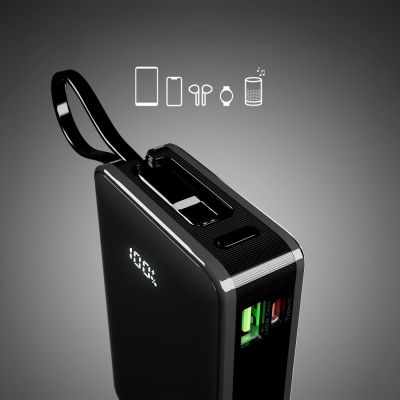 6. Powerbank SBS 20000 mAh 20W mit integriertem USB-C-Kabel und Digitalanzeige - schwarz