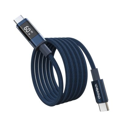 2. PD60W USB-C-zu-USB-C-Digitaldisplay, 1,2 m Nylonkabel – blau