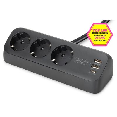 16. Digitus 3-fach-Steckdosenleiste fürs Büro mit 2 USB-A- und 1 USB-C-Anschluss, Schwarz