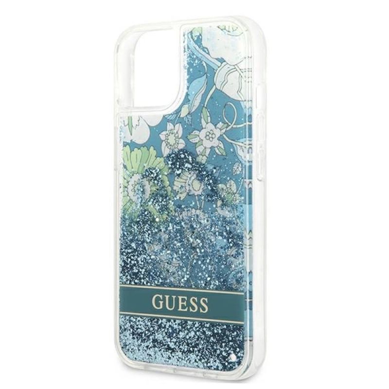 6. Guess GUHCP13SLFLSN iPhone 13 mini 5.4" grün/grüne Hardcase Flower Liquid Glitter