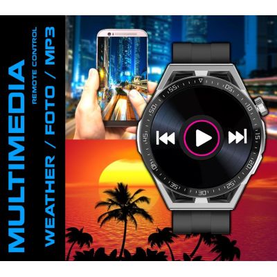 14. Rubicon RNCE88-1 Schwarze Smartwatch – Schwarzes Silikonarmband + Schwarzes Lederarmband