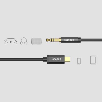 11. Baseus Stereo-Audiokabel AUX 3,5 mm Miniklinke - USB Typ C für Tablet-Telefon 120 cm schwarz (CAM01-01)